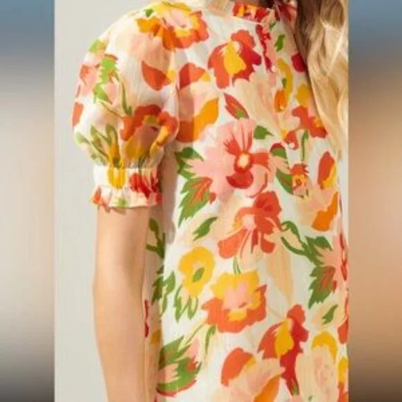 Sugarlips Kailua Floral Tailwind Half Button Front Blouse S - Picture 4 of 8